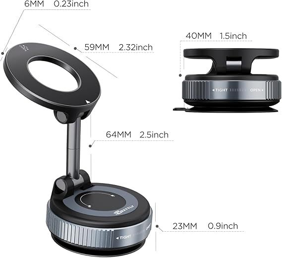 Vacuum Magnetic Phone Holder for Car, 2025 Vmag-S1, Suction Phone Mount 360° Rotatable, Foldable & Adjustable, for iPhone 16 Pro MAX 15 14 13 12 & Android