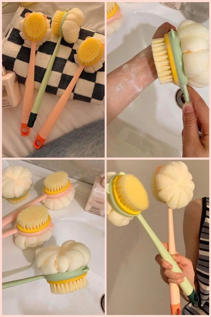 Double Sided Scrubbing Tool Bath Brush Long Handle Soft Fur Bath Brush