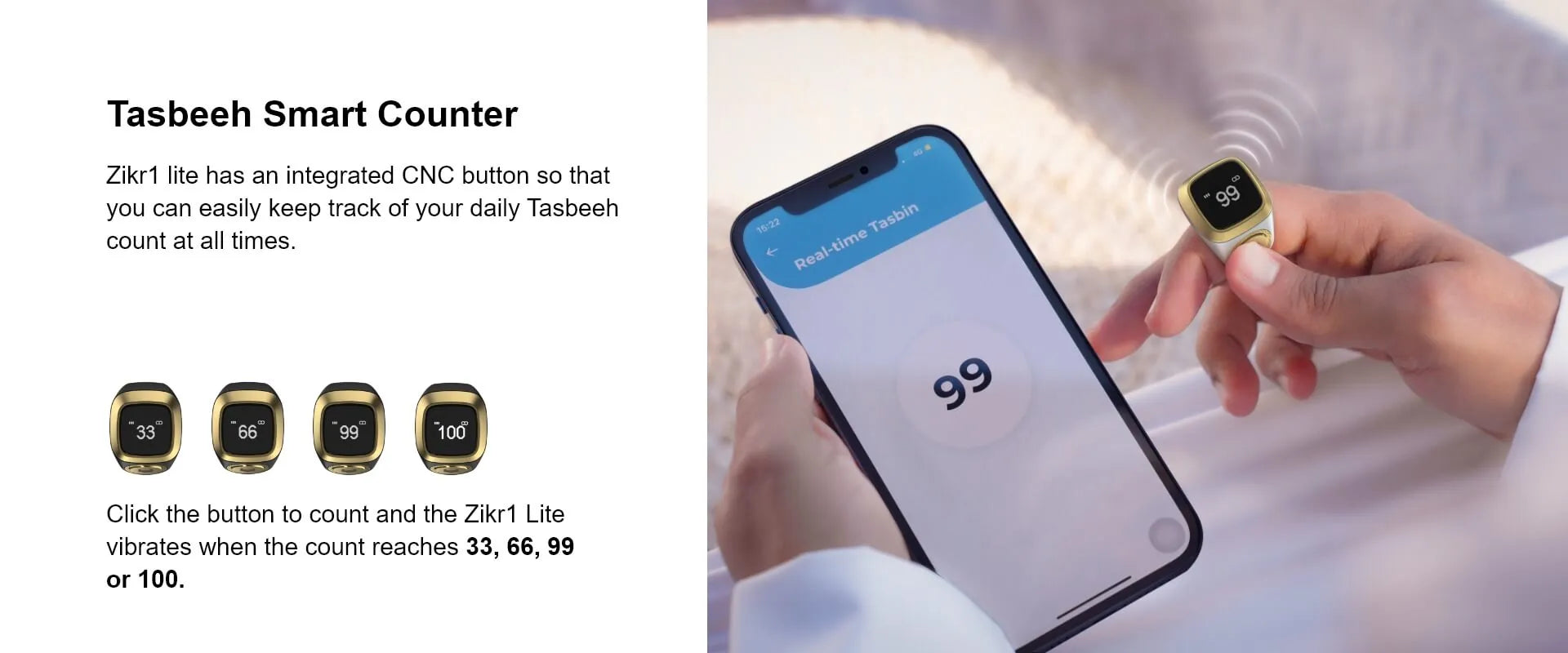 Muslim Iqibla Zikr Ring Digital Counter Tasbeeh