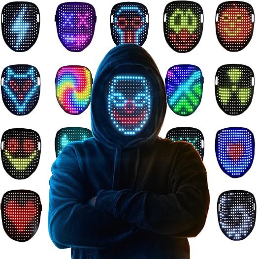 Shining Led Mask with App Control | Programmable, USB Rechargeable, Plastic Face Transforming Lighted Halloween Mask for Adults