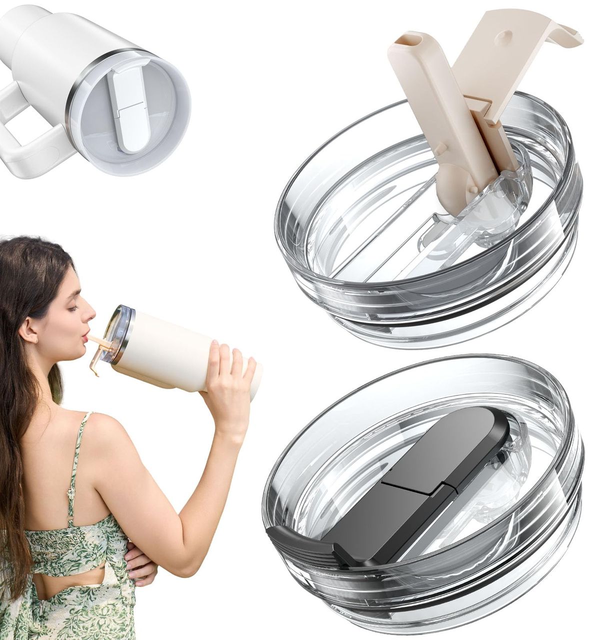 Handle Straw Tumbler Flip Straw Lid for 40 oz