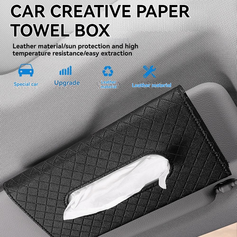 Premium Sun Visor PU Leather Car Tissue Box Holder with 50 Free Tissues