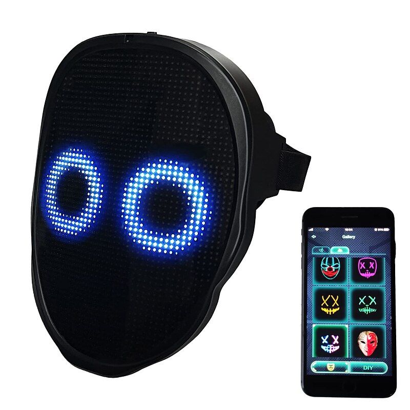 Shining Led Mask with App Control | Programmable, USB Rechargeable, Plastic Face Transforming Lighted Halloween Mask for Adults